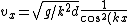 v_x=\sqrt{g/k^2d}\frac{1}{\cos ^2{(kx)}}